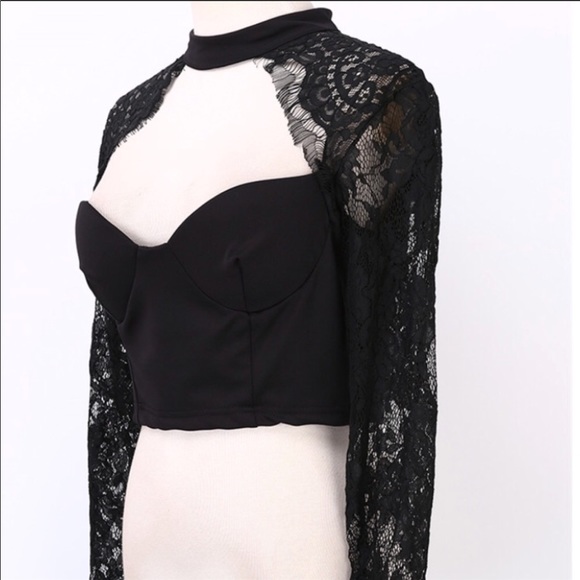 Crop Top Push Up Long Sleeve Hollow - Picture 3 of 3